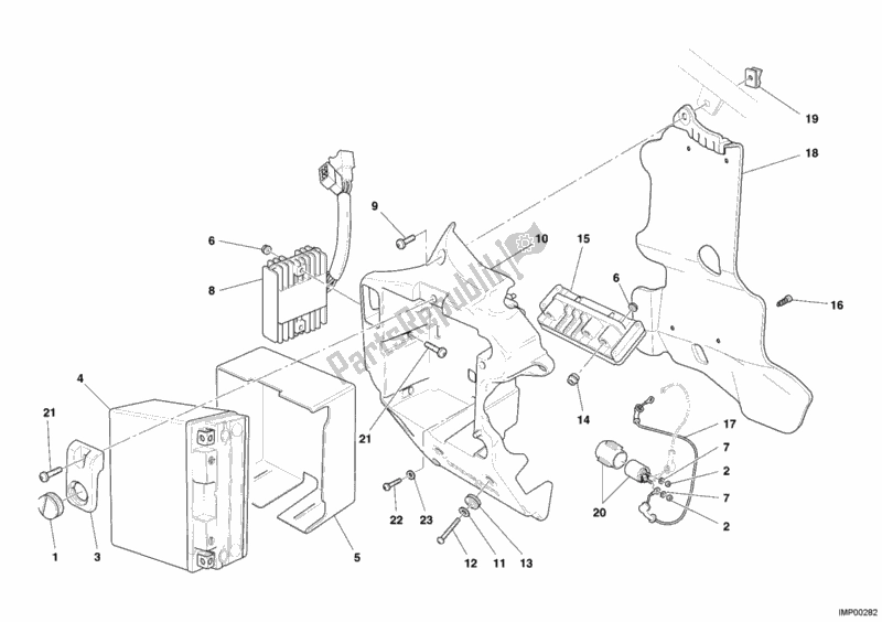 All parts for the Battery of the Ducati Superbike 999 USA 2006